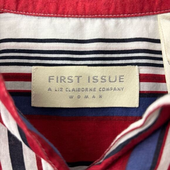 First Issue Liz Claiborne red white blue cotton lightweight button shirt 18/20 - Picture 7 of 10